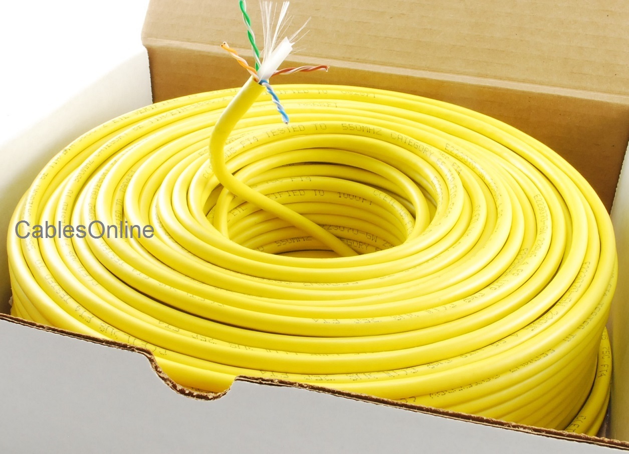 250ft Solid CAT6E CMR 550 Mhz, High-Performance 23 AWG Copper Bulk Cable, Yellow