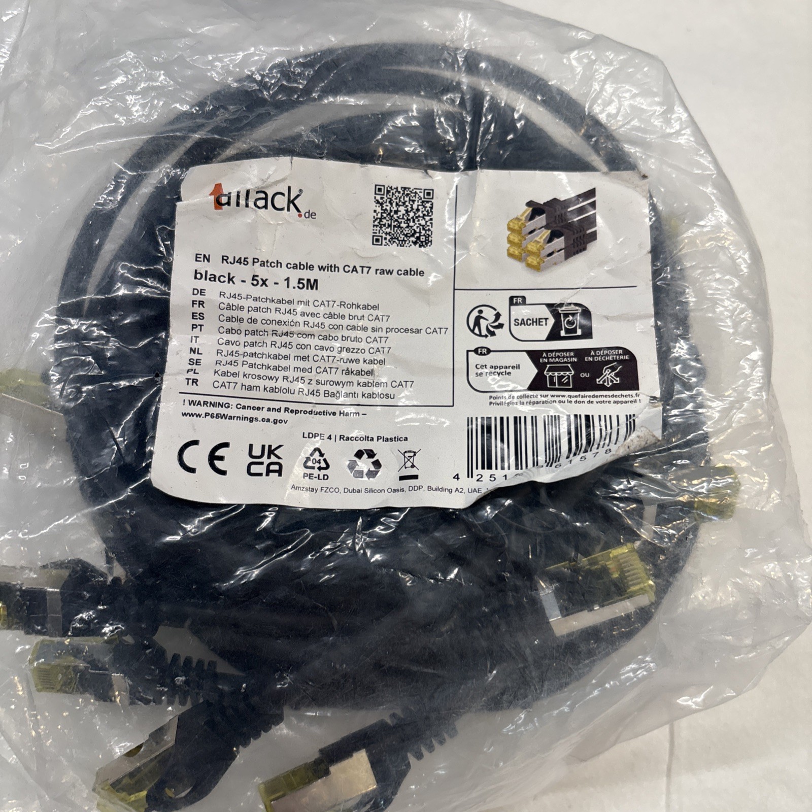 5 Pack 1attack CAT7 Raw Cable Ethernet RJ45 Patch Cables 1.5M