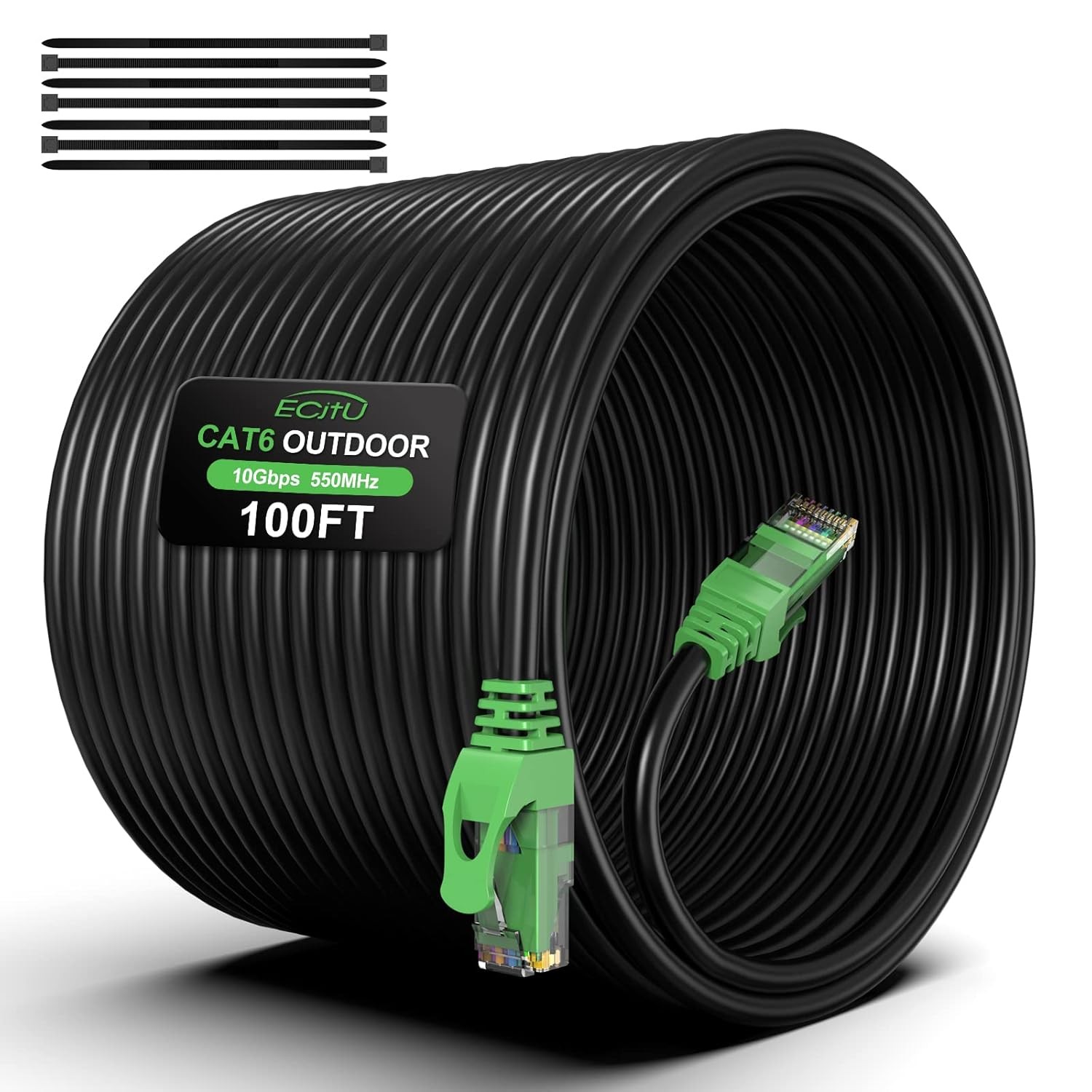 100FT Cat6 Outdoor Ethernet Cable, In-Ground, Heavy Duty Direct Burial, 24AWG CC