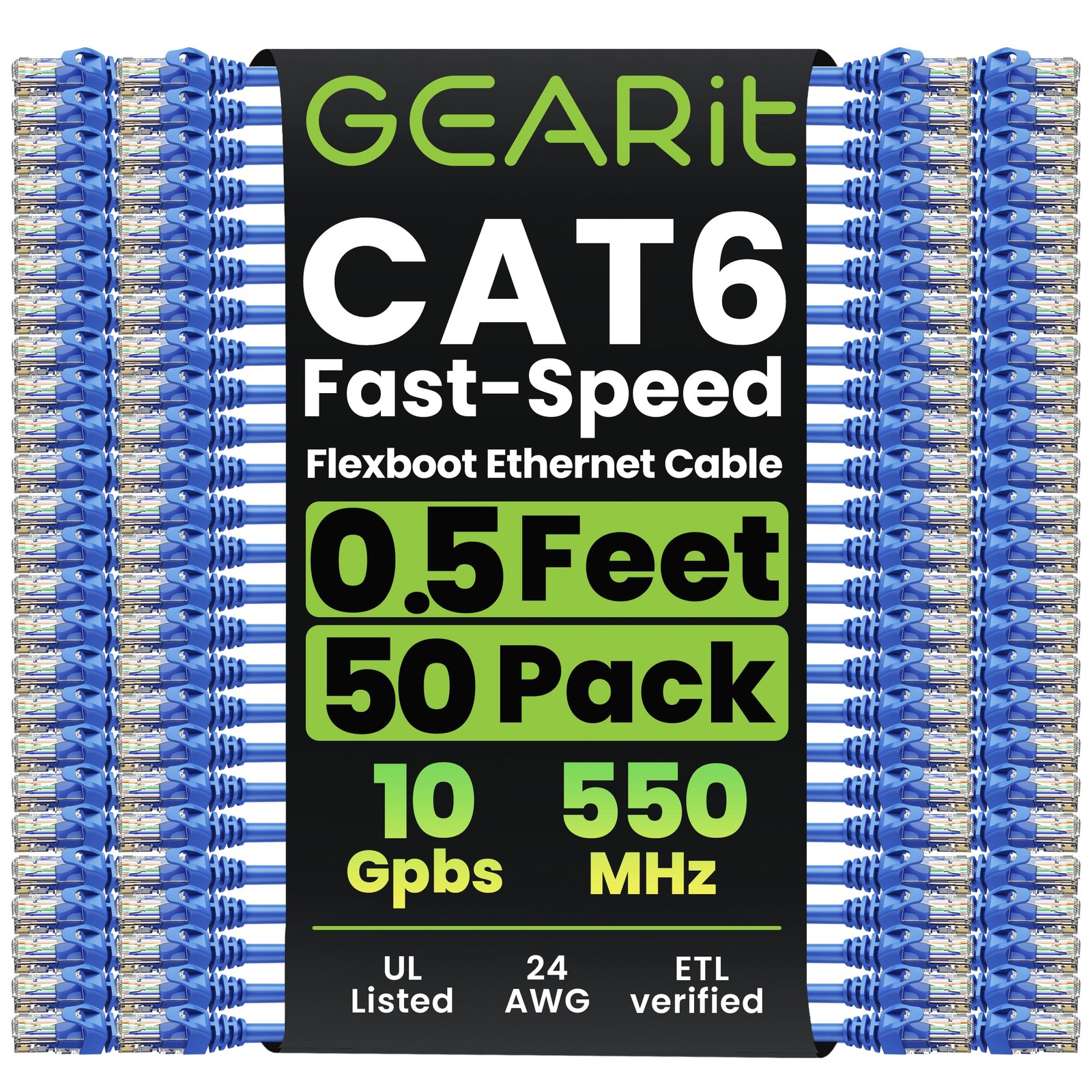 50-Pack Cat6 Patch Cable 0.5 Foot / 6 Inches Cat 6 Ethernet Cable Snagless Fl…