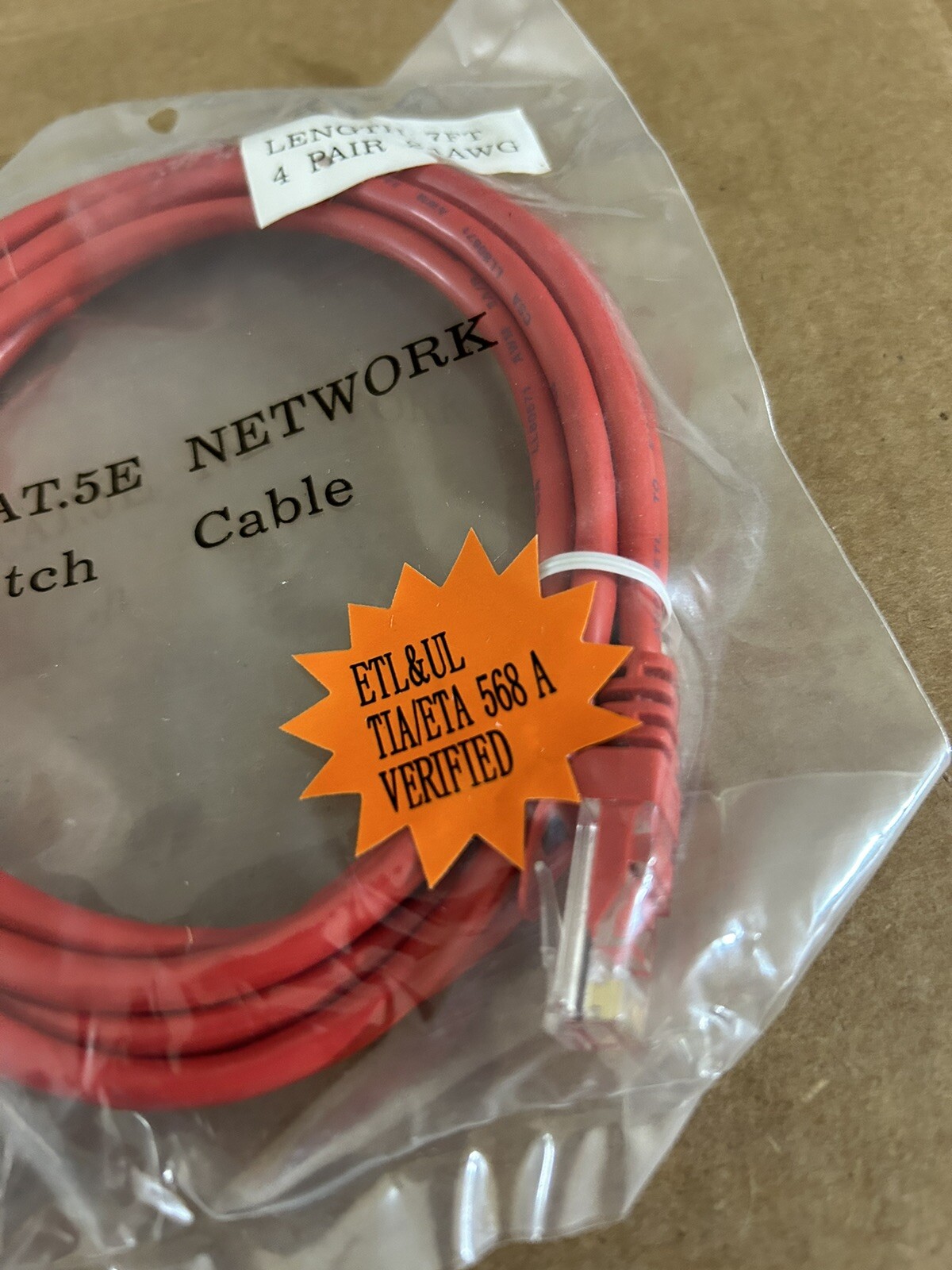 10 pack 7FT 4 PAIR 24AWG Cat5 Patch Cables Red ETL&UL TIA/ETA 568 A VERIFIED New