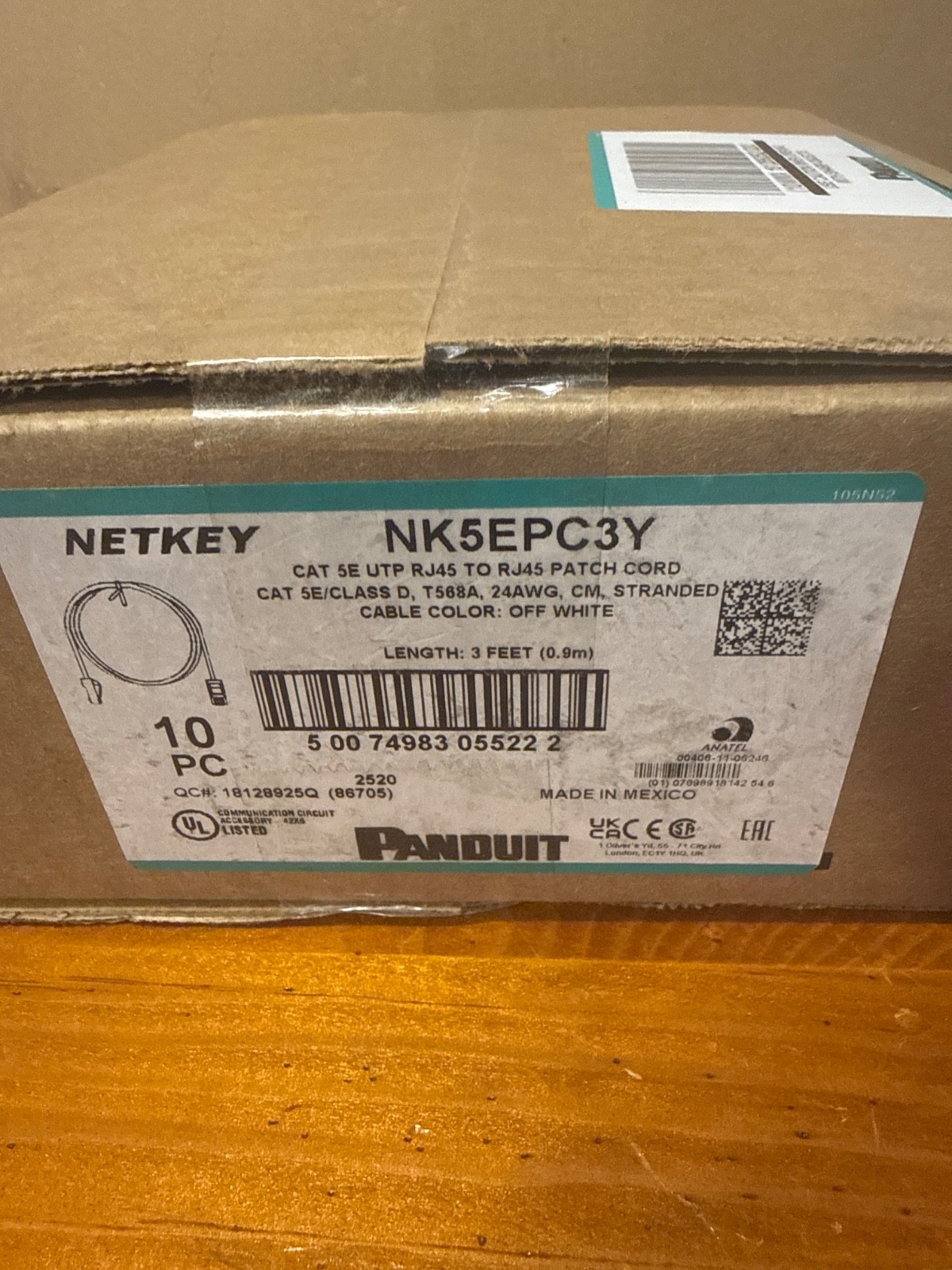 Lot Of 10 Pieces Panduit Netkey NK5EPC3Y Patch Cord Off-White 3 Feet