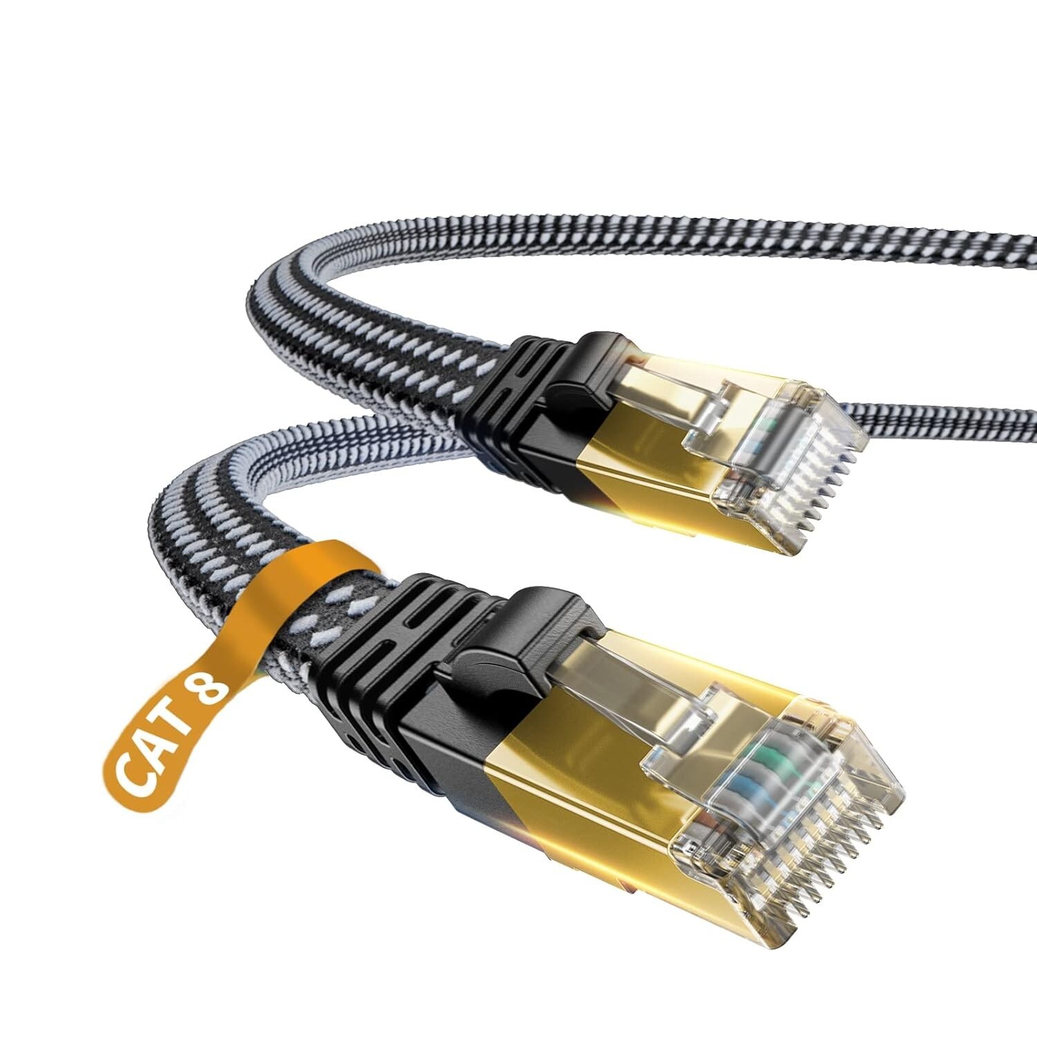 High-Speed Cat 8 Ethernet Cable, 3FT, Nylon Braided, 2000 MHz, RJ45, Black