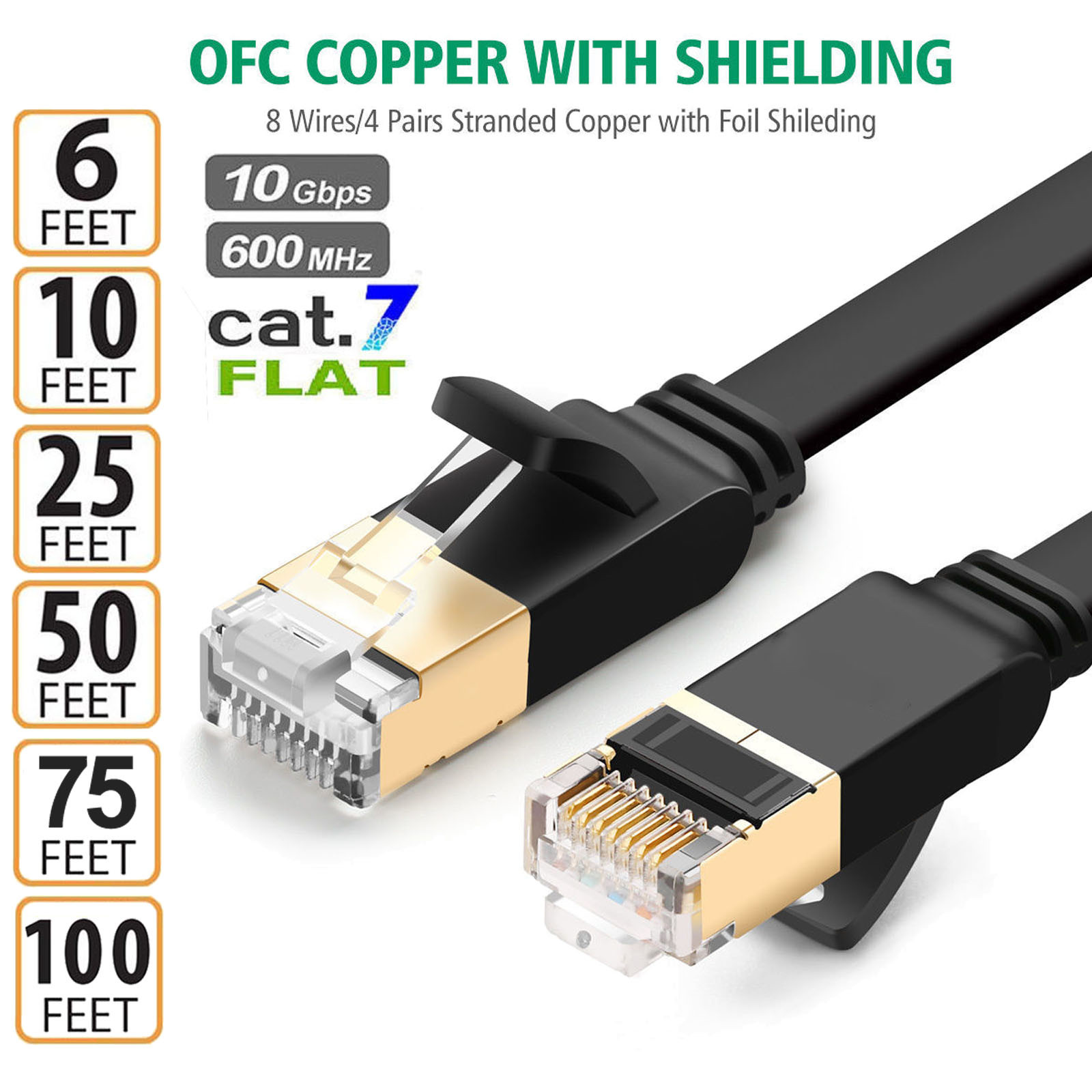 Cat 7 Ethernet Lan Network Cable SSTP Patch Cord-6ft 10ft 25ft 50ft 100ft US lot