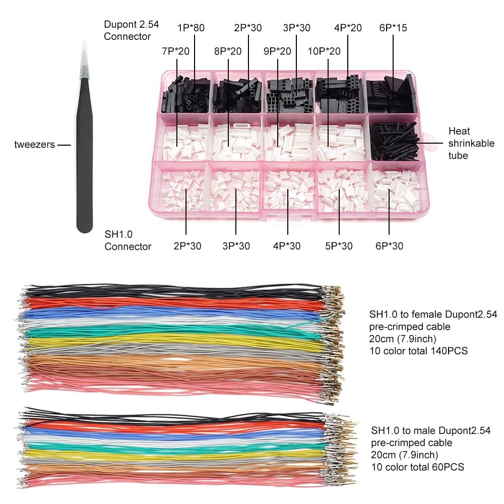 SH1.0 to DP 2.54 Pre-Crimped Cables and Connectors Kit Compatible with JST SH…