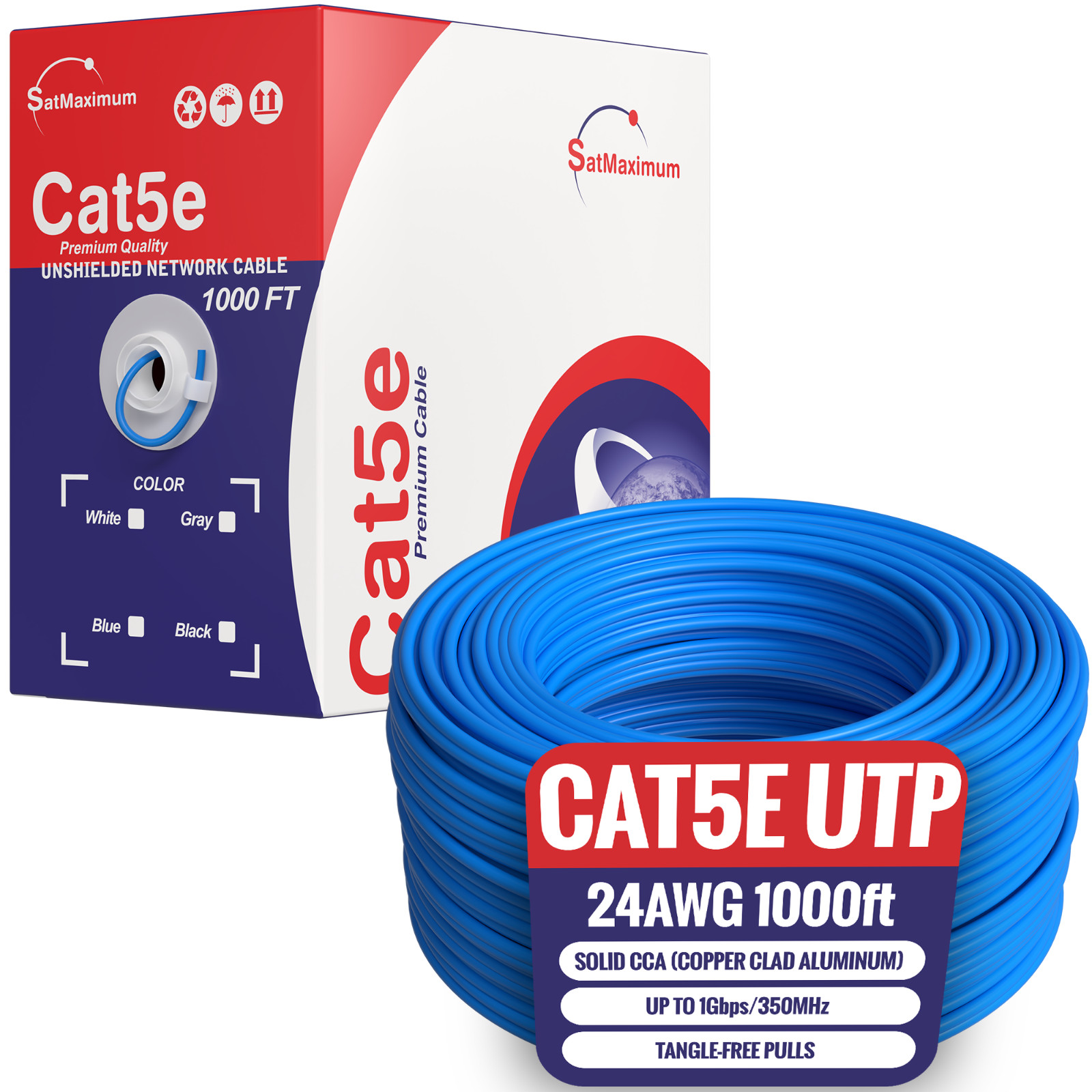 CAT5E 1000FT UTP Solid Network Ethernet Cable CAT5 Internet Wire RJ45 LAN BLUE