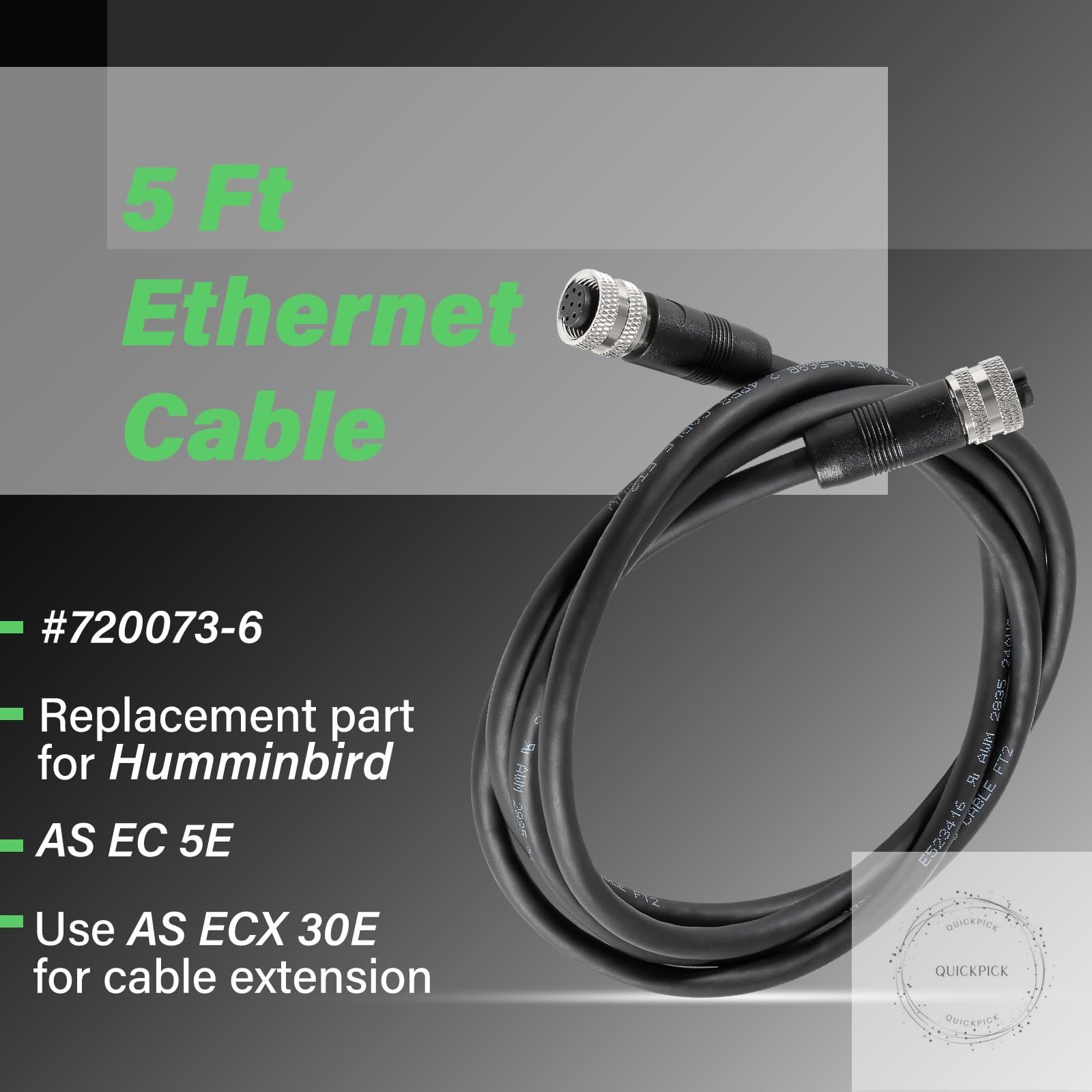720073-6 5 Foot Ethernet Cable AS EC 5E Replace for Humminbird, Black Fit for