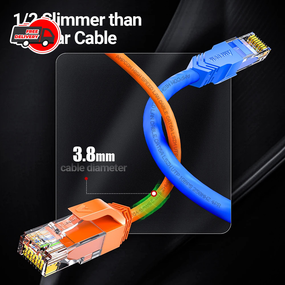 Cat6A Ultra Thin Ethernet Cable 3.8mm 10Gbps Network Patch Cord RJ45 UTP
