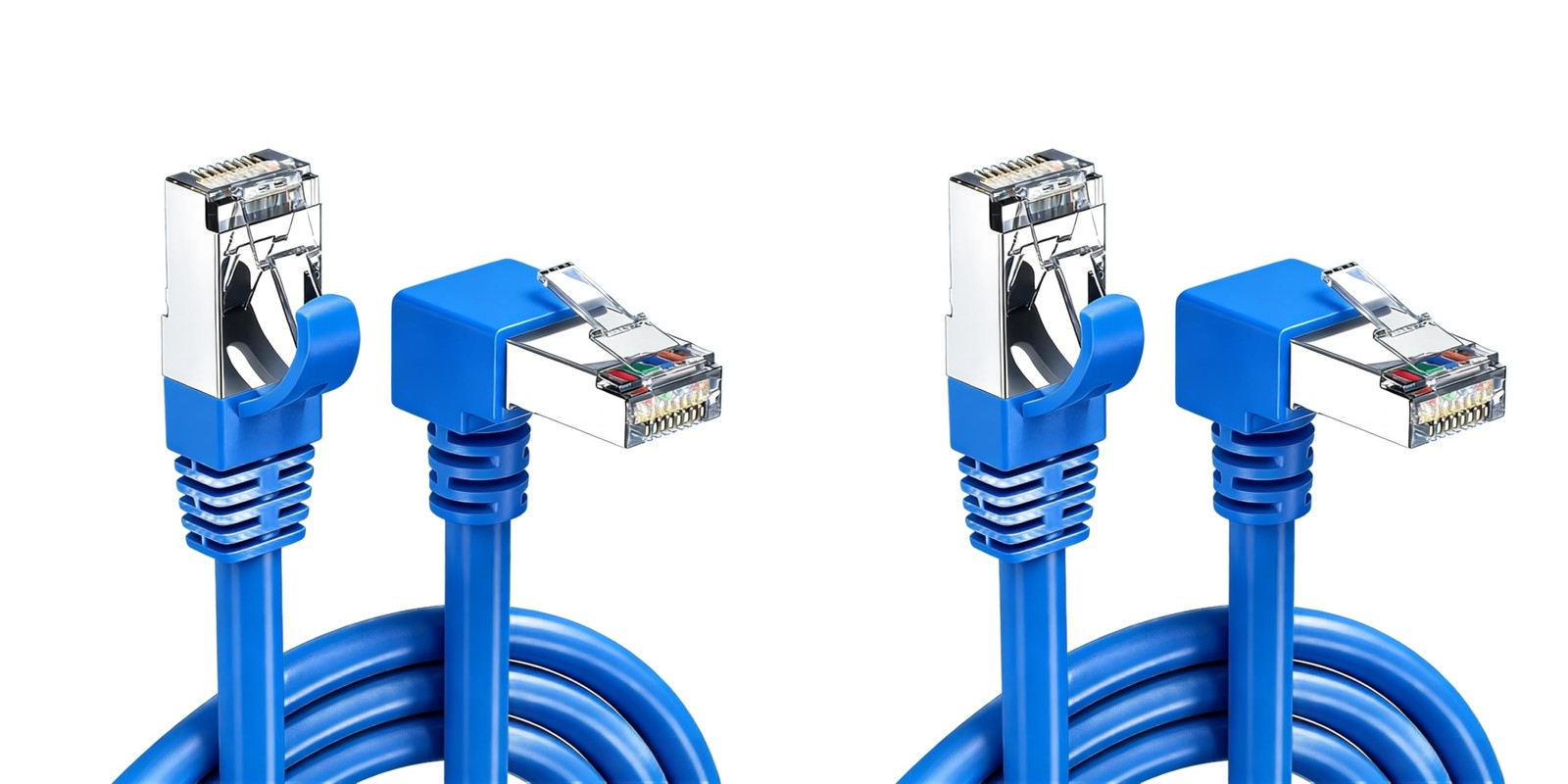 2 PCS 90 Degree Right Angle Down Cat 6A SFTP Shielded Network Cable 6.4 FT