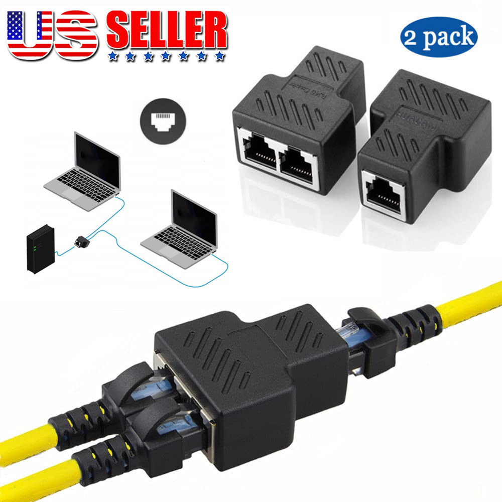 2 PC RJ45 Splitter Adapter LAN Ethernet Cable 1-2 Way Dual Female Port Connector
