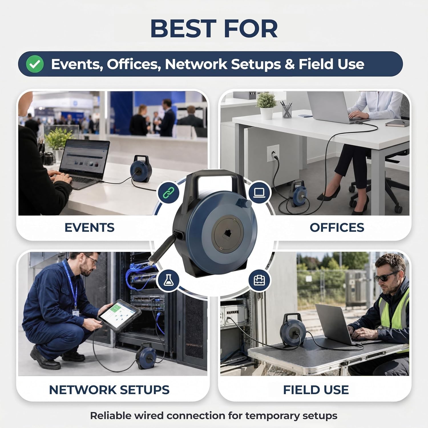 USB-C (Type-C) to Ethernet Cable Reel, 50Ft (15M) CAT6 Tough-Flat™, Up to 1 Gbps