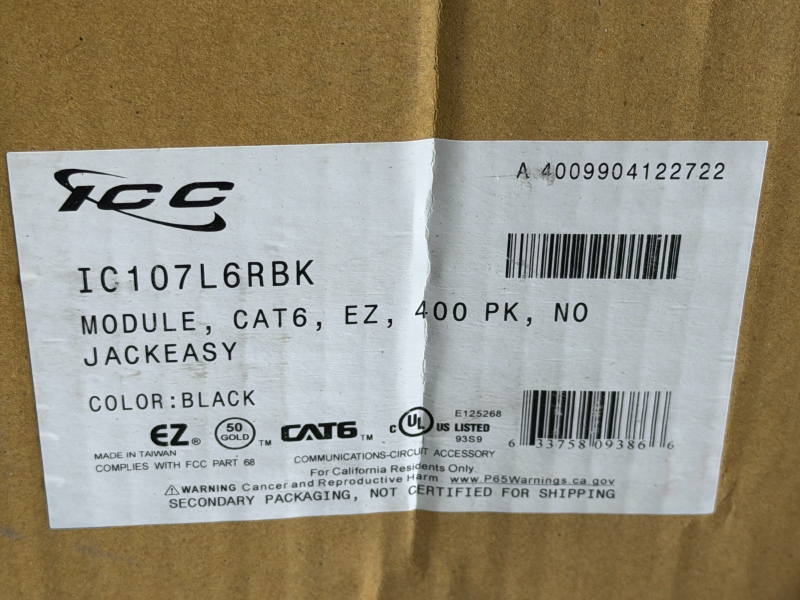 NEW LOT 50 Pack ICC CAT6 RJ45 Network Connector EZ Style Module IC107L6RBK Black