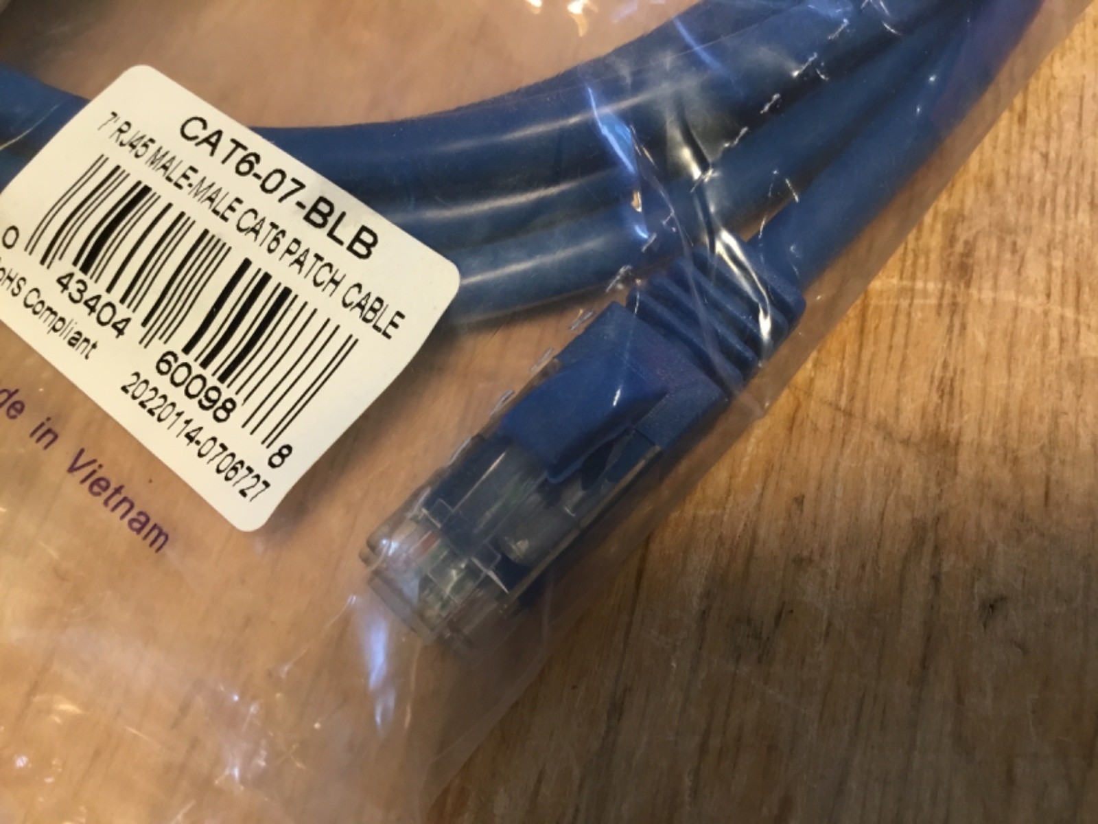 Lot of 2 Blue CAT 6 Ethernet Booted Patch Cord Cable, 7 Foot RJ45 male to male