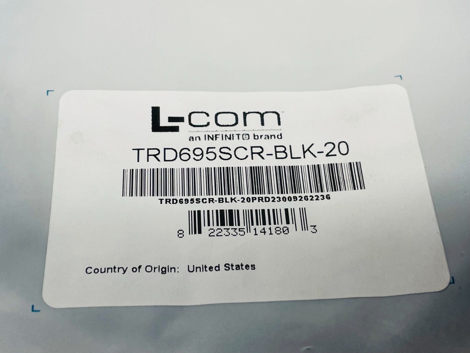 L-com TRD695SCR-BLK-20 Shielded Cat 6 Cable, Black 20.0ft