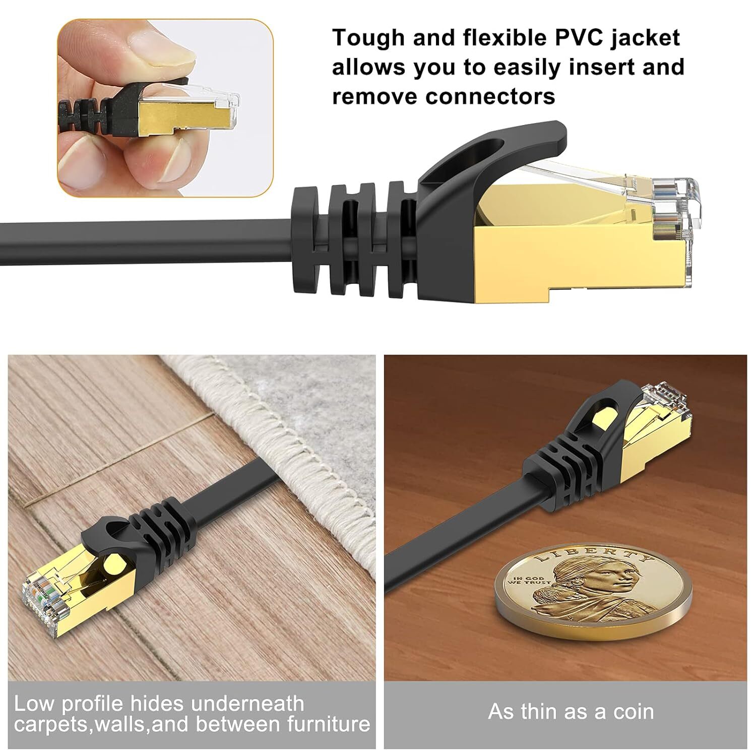 3Pack Cat 8 Ethernet RJ45 Cable Super Speed 40Gbps Patch LAN Network Gold Plated