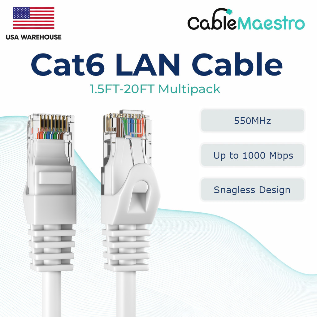 CAT6 Ethernet LAN Network RJ45 Patch Cable 1.5FT-20FT Multipack LOT, White