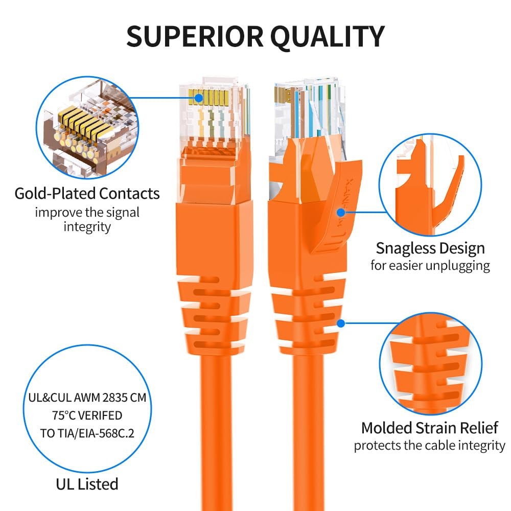 10 PCS Orange Cat6 Ethernet Cable 6 Feet Network RJ45 Internet Patch Cord