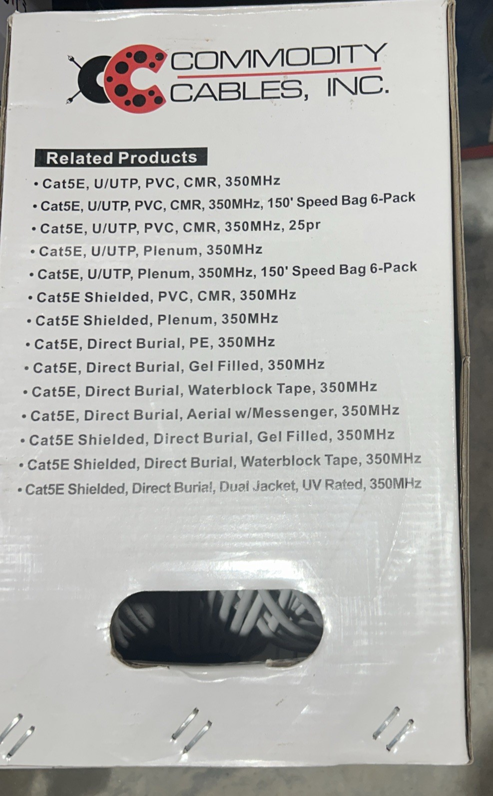 Commodity Cable Cat5e 350MHz CMR Ethernet Cable White 24AWG Solid Copper 1000 FT