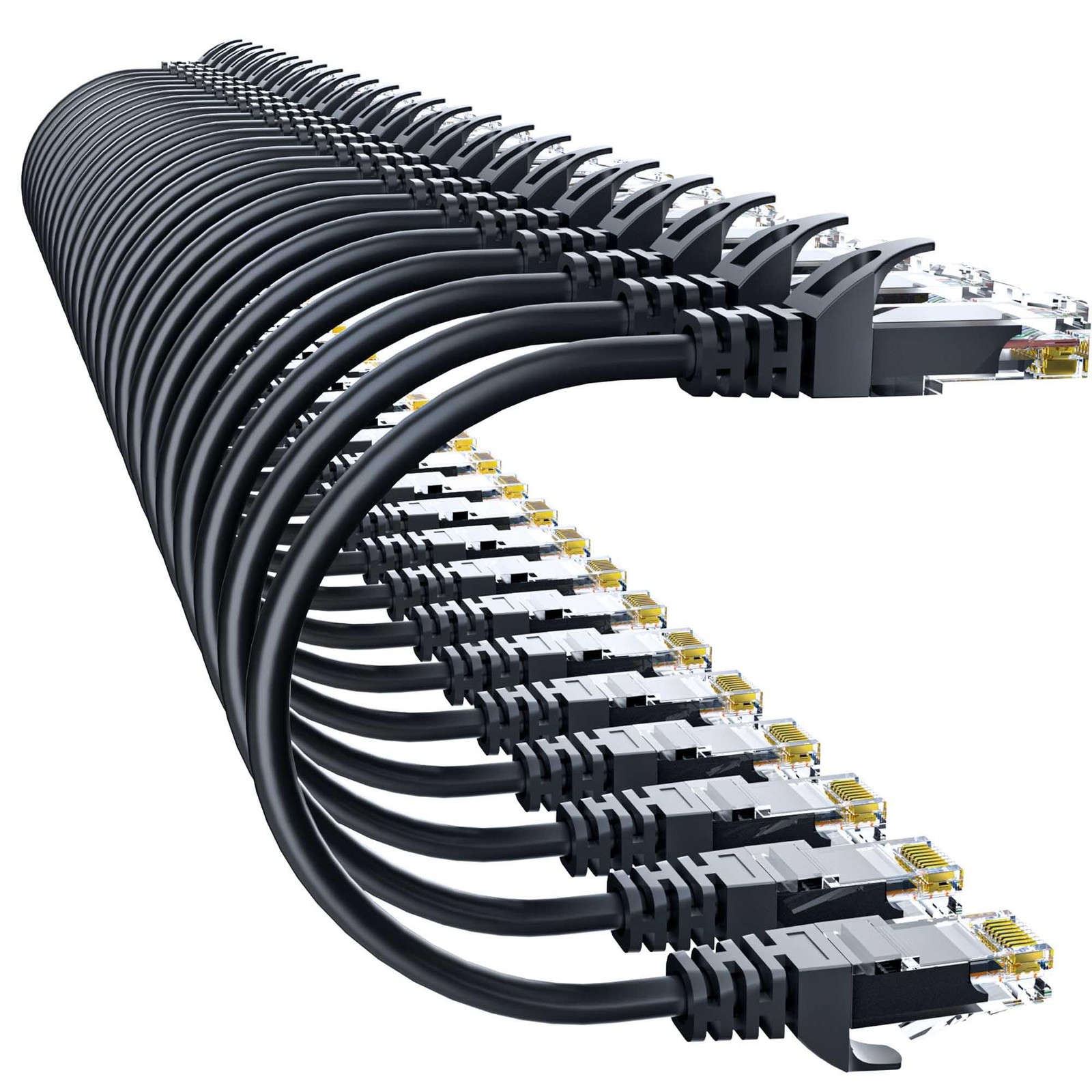 Cat6 Ethernet Cable 1FT 24Pack, 10Gbps HighSpeed UTP Network Cable Black
