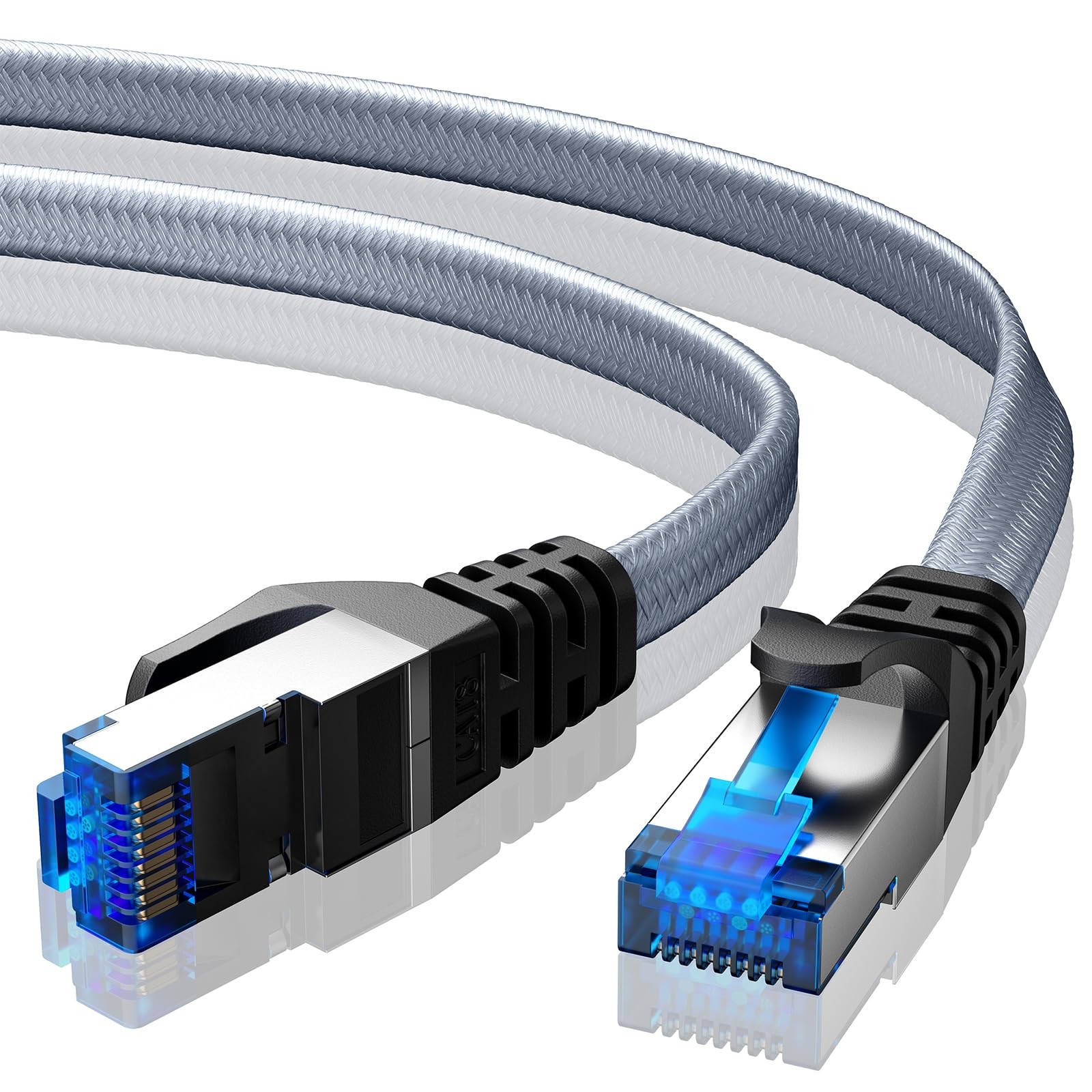 Cat 8 Ethernet Cable 8 ft, Nylon Braided High Speed Heavy Duty Network LAN Pa…