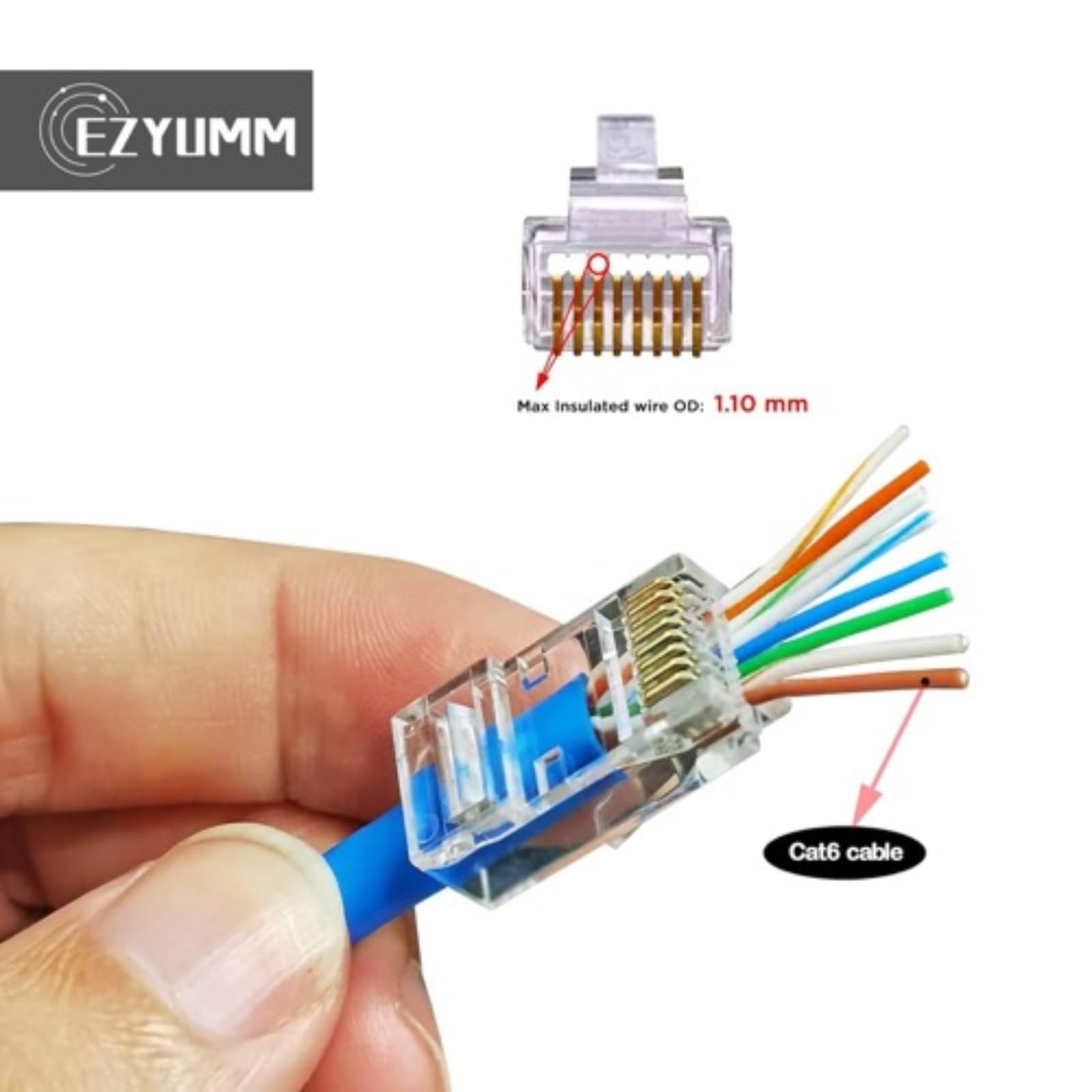 20-Pack RJ45 Pass Through Connector, Cat 5 Cat 6 connectors, Gold Plated 8P8C…