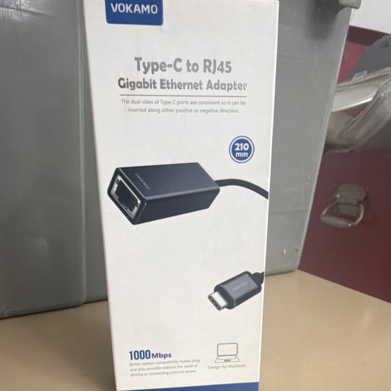 VOKAMO USB Type-C to RJ45 Gigabit Ethernet Adapter for MacBook, 210mm