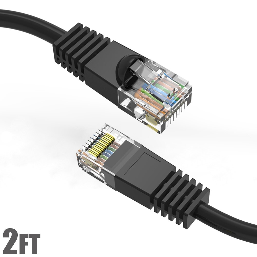 2FT Cat5E RJ45 Network LAN Ethernet Internet Molded Snagless Patch Cable Black