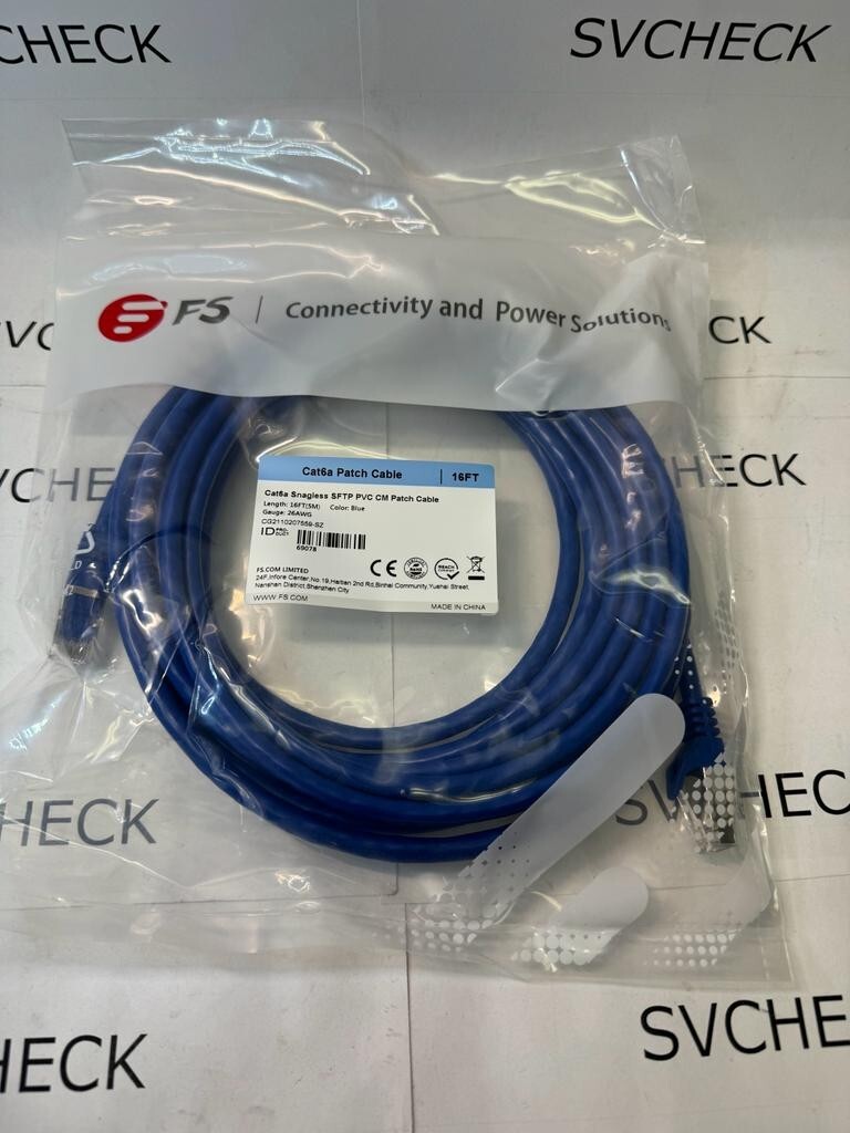 LOT of 5 FS Cat6a Snagless SFTP PVC CM Patch Cable 16ft (5m) 26 AWG Blue