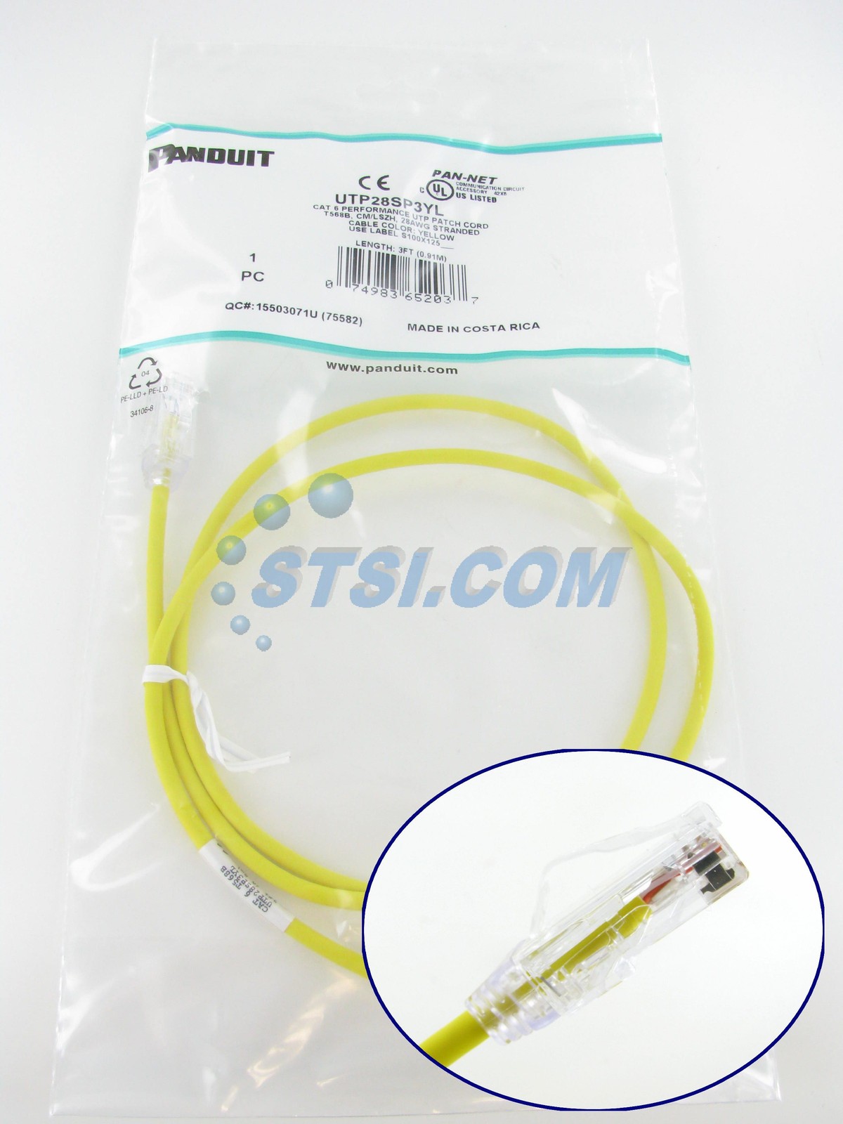 Panduit UTP28SP3YL Cat6 28awg Network Patch Cable, 3 Ft Yellow ~STSI