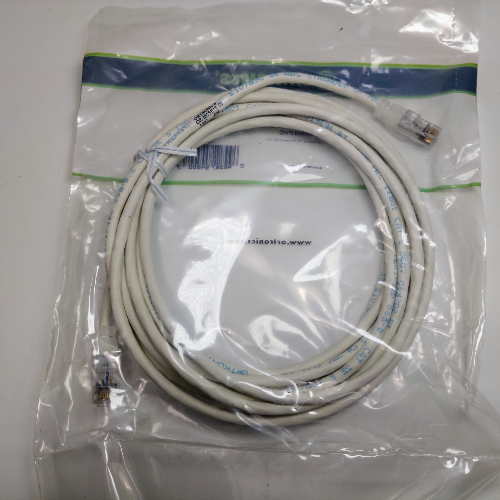 Ortronics Ethernet Clarity 5E Premium Category 5e Modular Patch Cord, White, 15’
