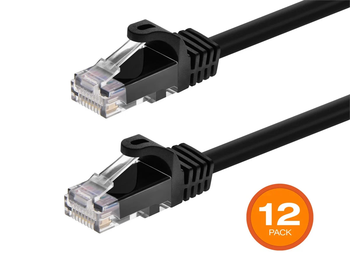 Monoprice Cat6 Ethernet Patch Cable – 1ft – Black (12-Pack) 550MHz, UTP, 24AWG