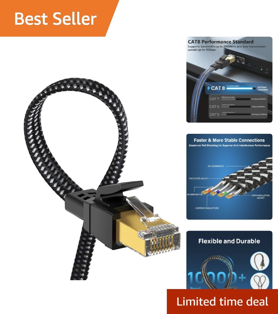 Cat 8 Ethernet Cable, 15Ft 1.5Ft 3Ft 6Ft 10Ft 20Ft 30Ft 50Ft 60Ft 100Ft 200Ft…