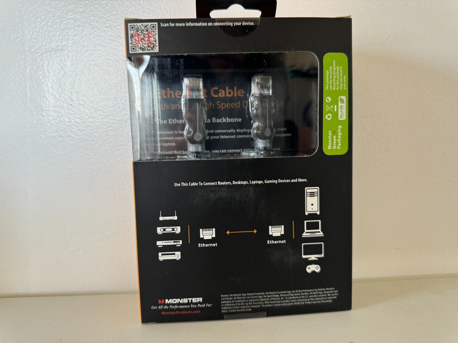 Monster Cable Advanced High Speed CAT6 + CAT 6 + Ethernet Cable – 12′ (3.66m)
