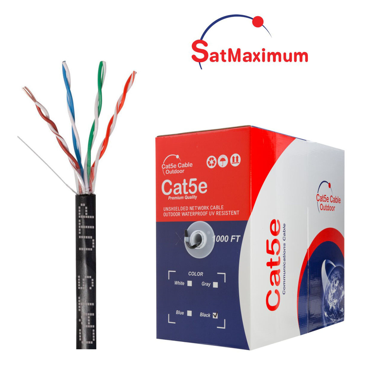 1000ft CAT5 UTP OUTDOOR Ethernet Network Cable 24AWG PE Solid Direct Burial Wire