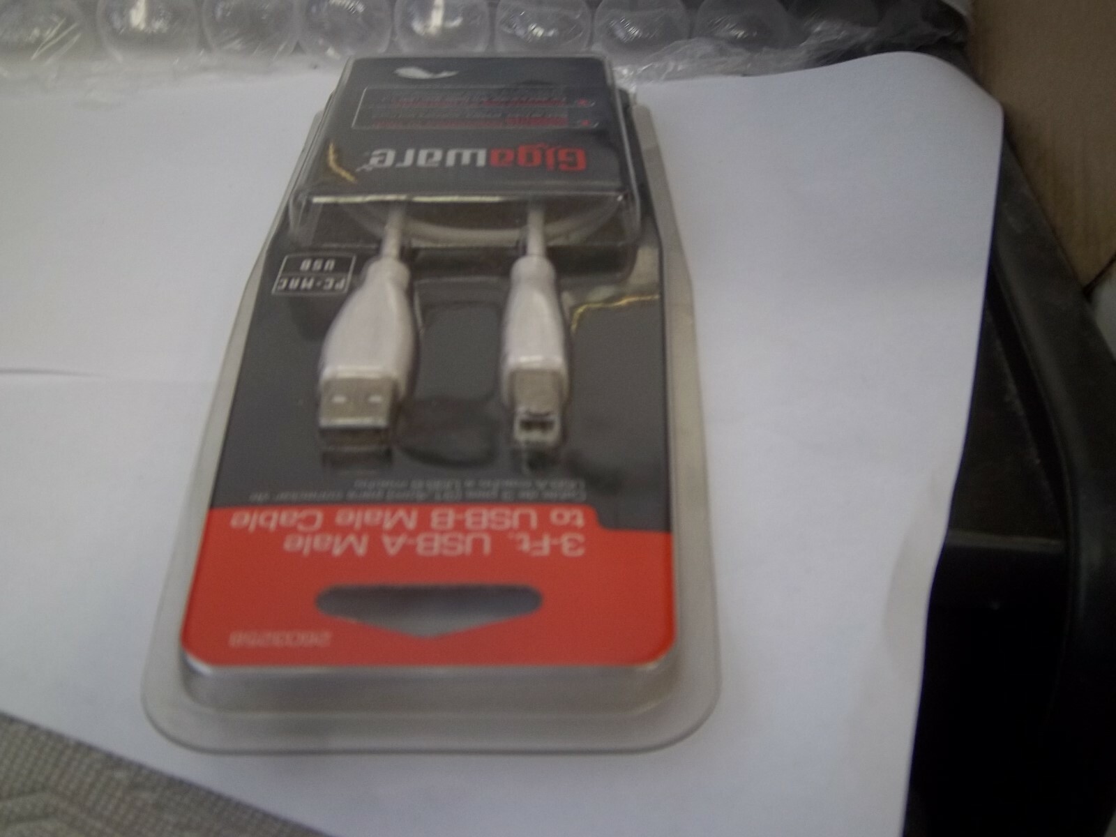 GIGAWARE 260-3258 3-FT USB-A MALE to USB-B MALE WHITE NETWORK CABLE PC-MAC/USB