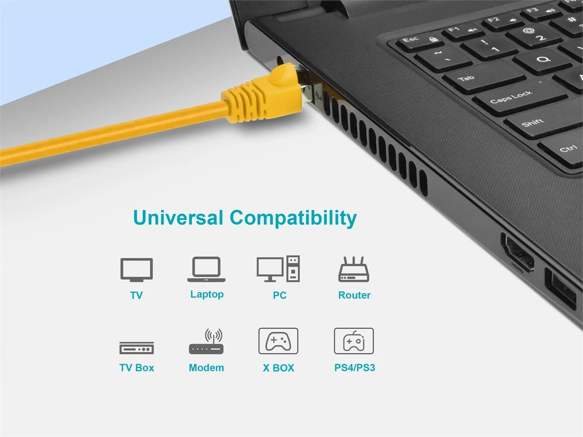 Cat6A Ethernet Patch Cable Network Internet Cord RJ45 STP 26AWG 1ft Yellow