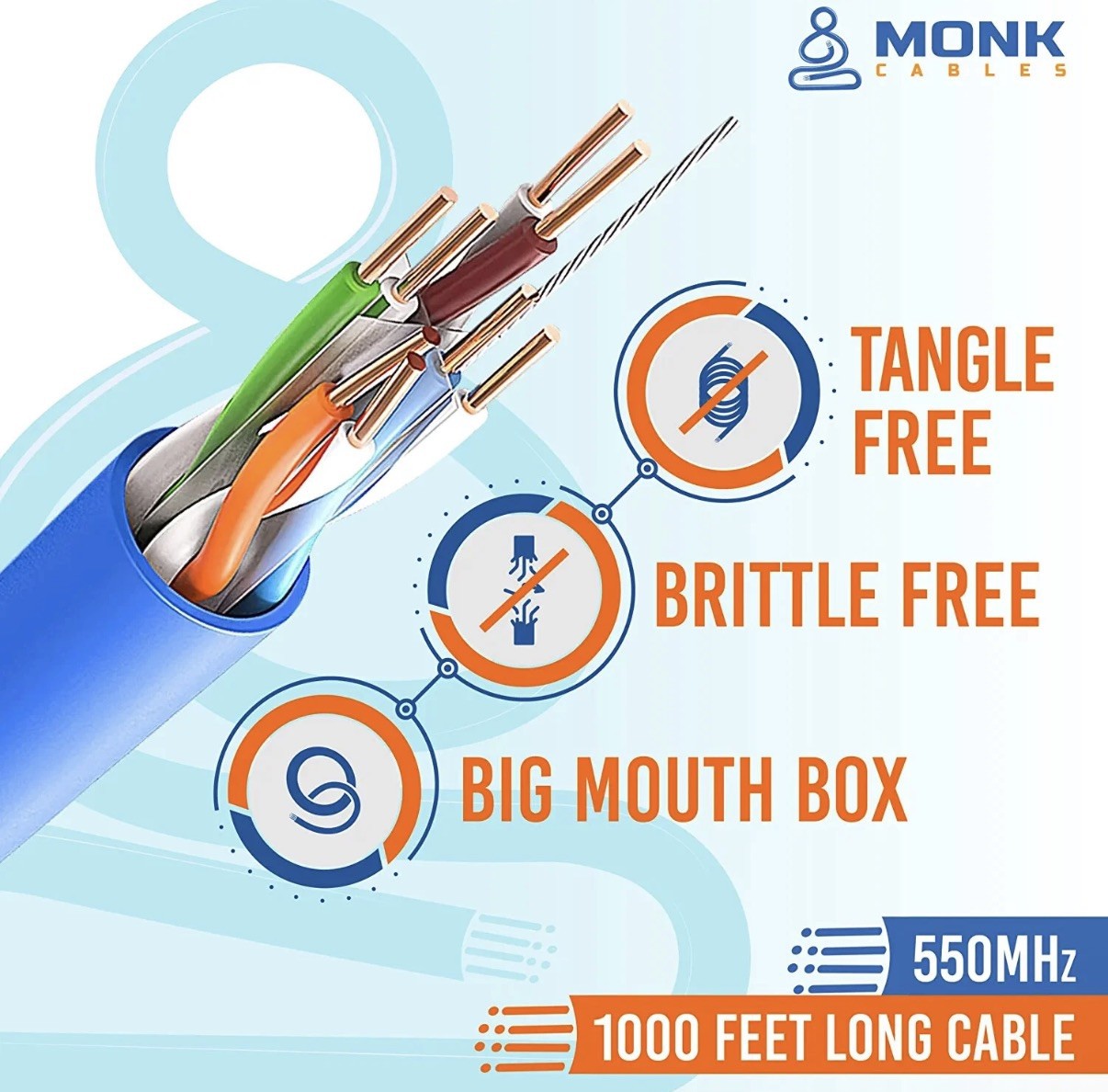 CAT6 Plenum 1000ft Bulk CMP 23AWG 550MHz UTP Ethernet Network Cable Blue