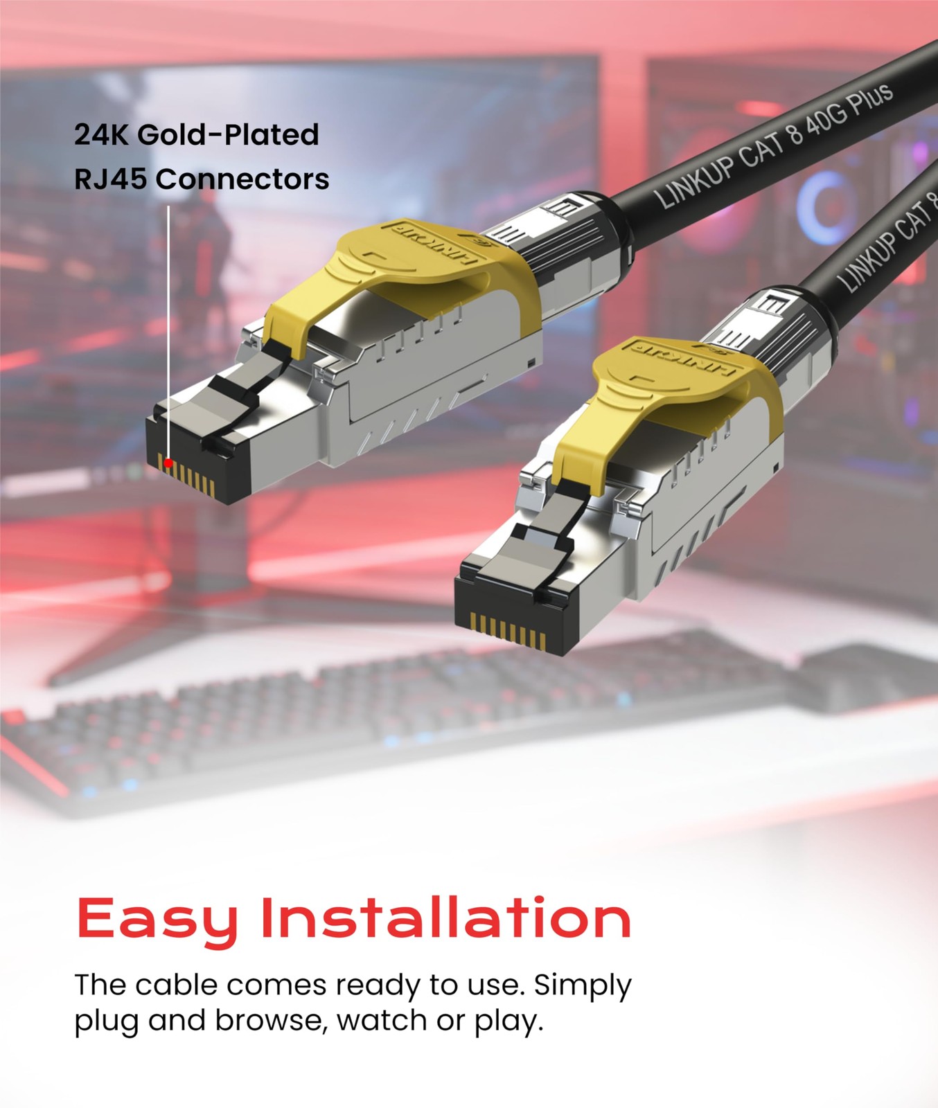 LINKUP Cat 8 Ethernet Cable | Long Internet Cord | High Speed 3.3ft, Black