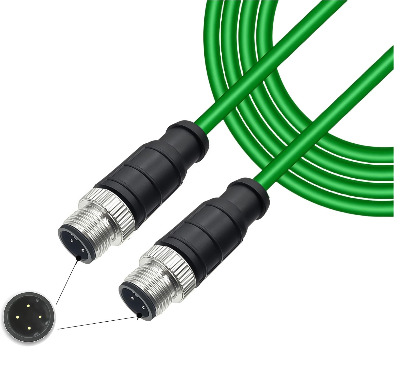 4-Pin D-Code Male to Male Ethernet Cable, Green PVC Profinet for Sensors, Camera