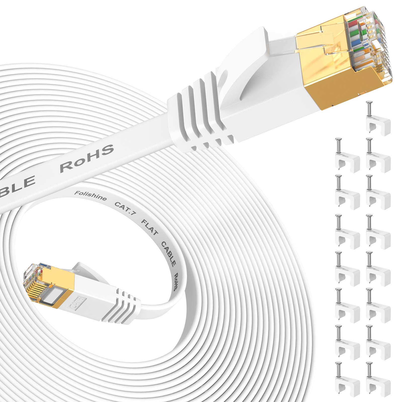 Cat 7 Ethernet Cable 30 ft, High Speed Flat Shielded Internet Network Cable