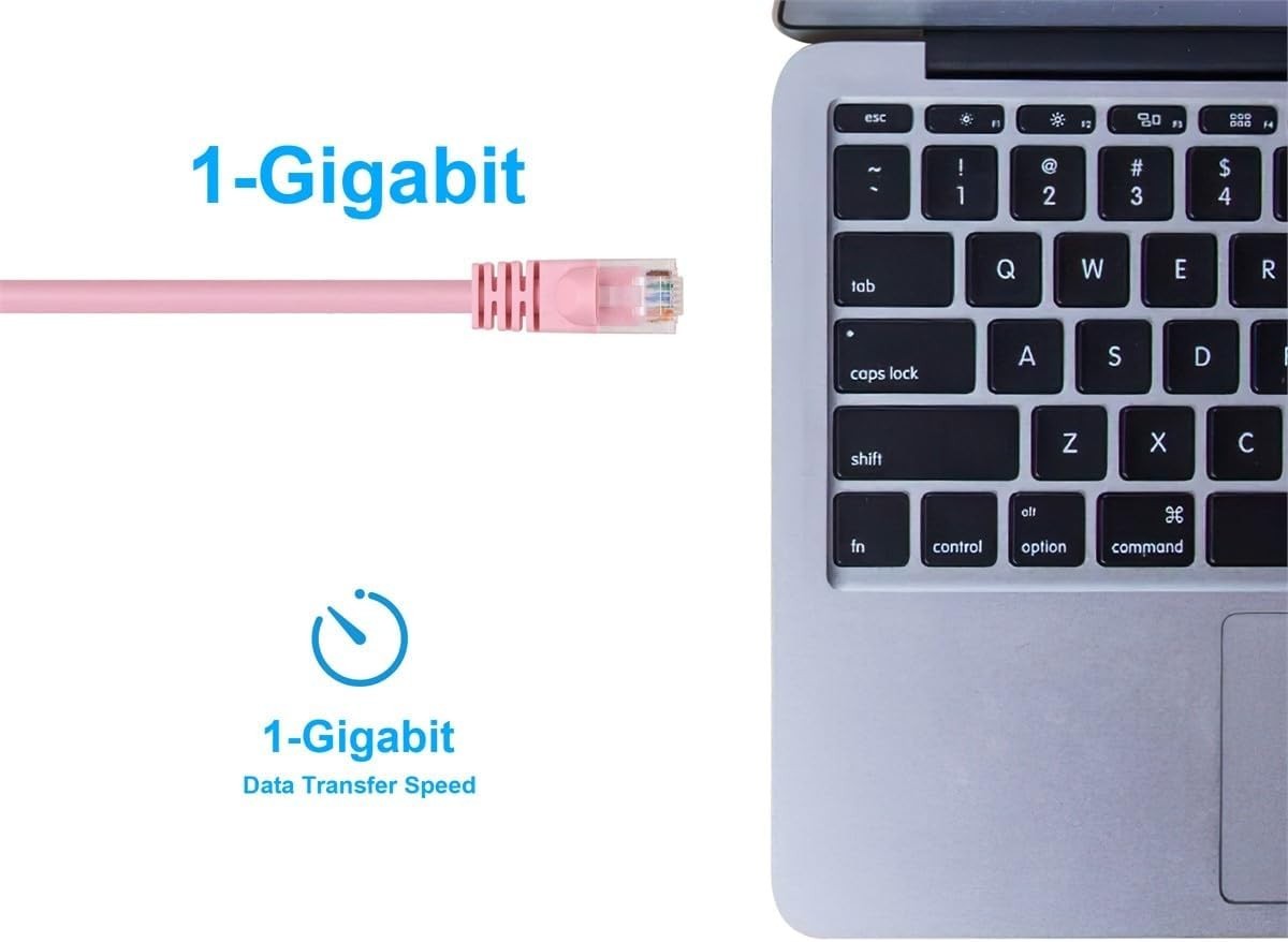 5 Foot Snagless Pink Cat6 Ethernet Cable – 24AWG, Pure Copper for Enhanced Speed