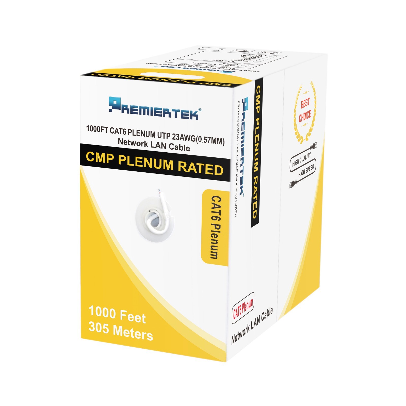 Bulk 1000ft Cat6 Plenum CMP 550 Mhz UTP Ethernet LAN Cable LSZH NEW White