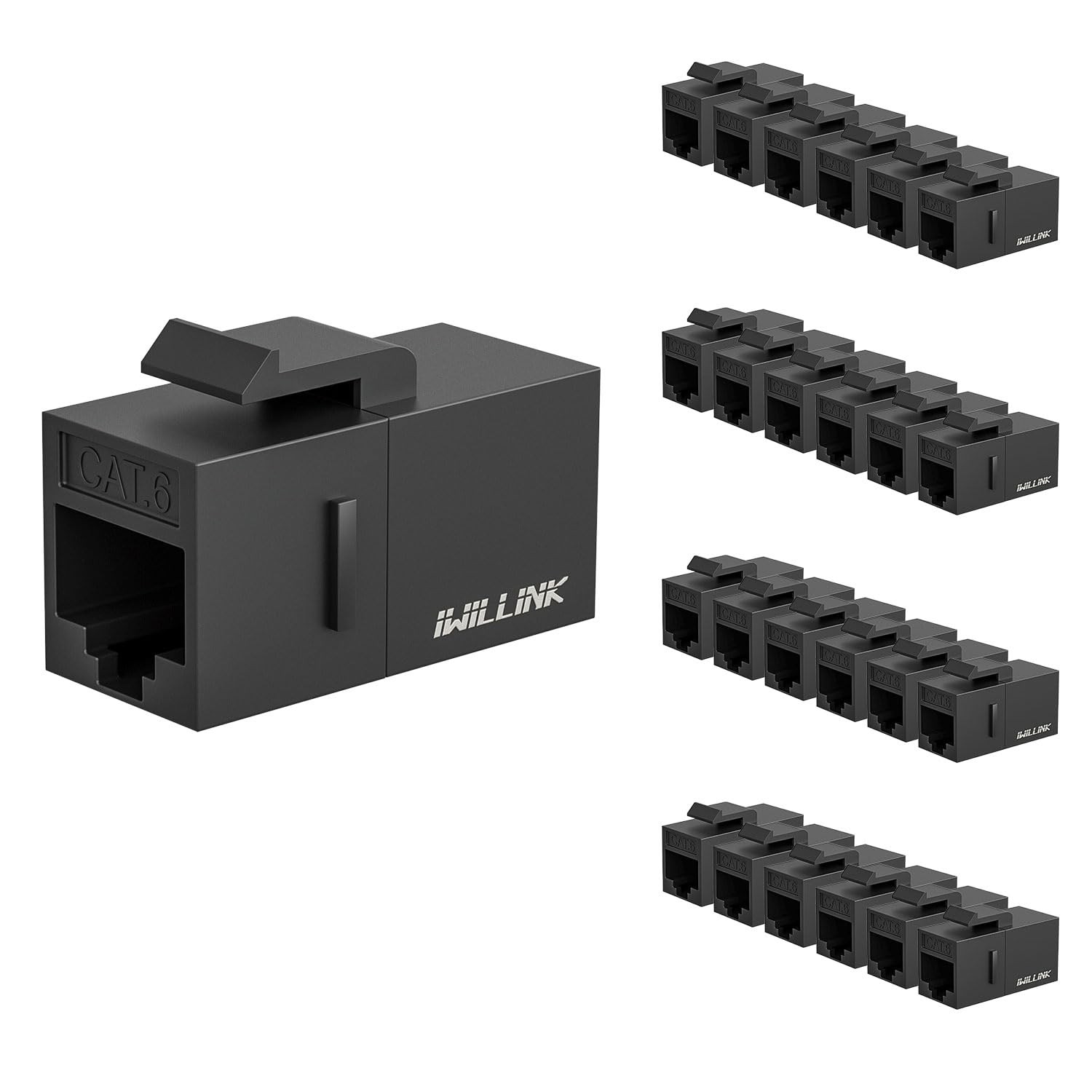 25-Pack Black RJ45 Cat6 Keystone Coupler Female to Female UTP Jack Insert