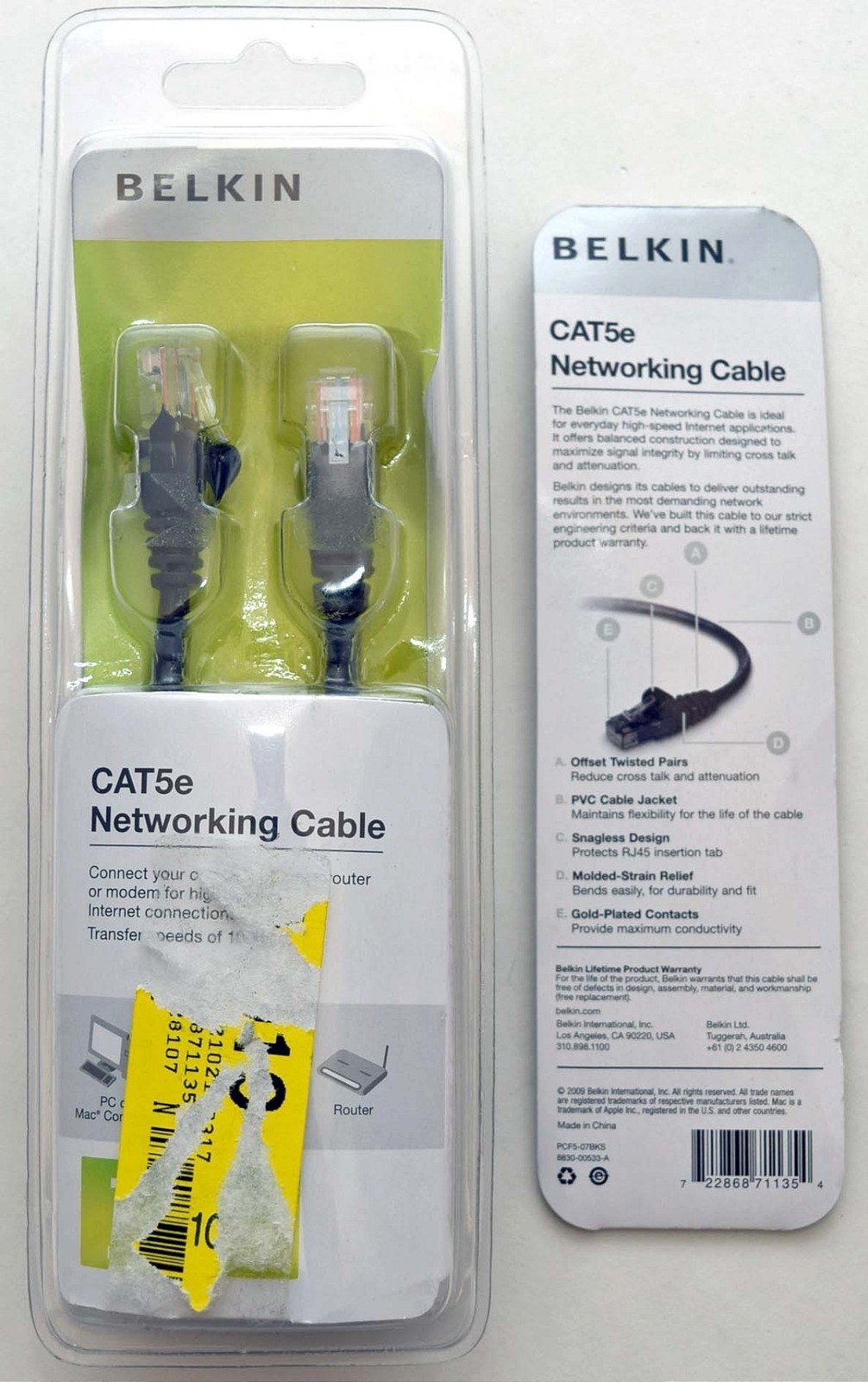 Belkin 7′ ft 2.13m Cat5e Networking Ethernet Cable BLACK Router PC/Mac Computer