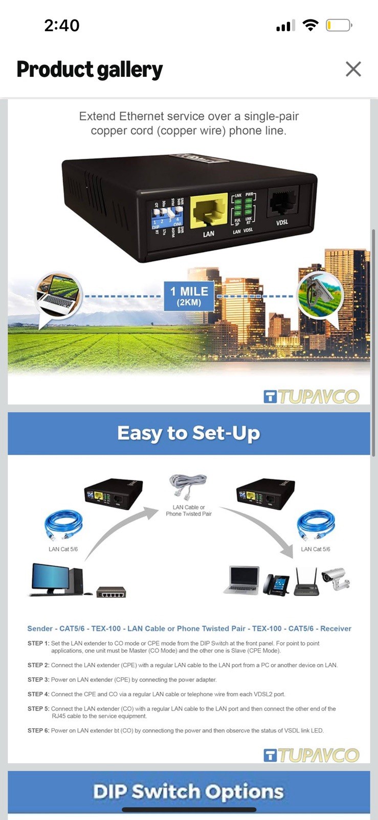 Ethernet Extender Kit – 2pc Pair TEX-100 – Range up to 1 Mile over Phone Copper