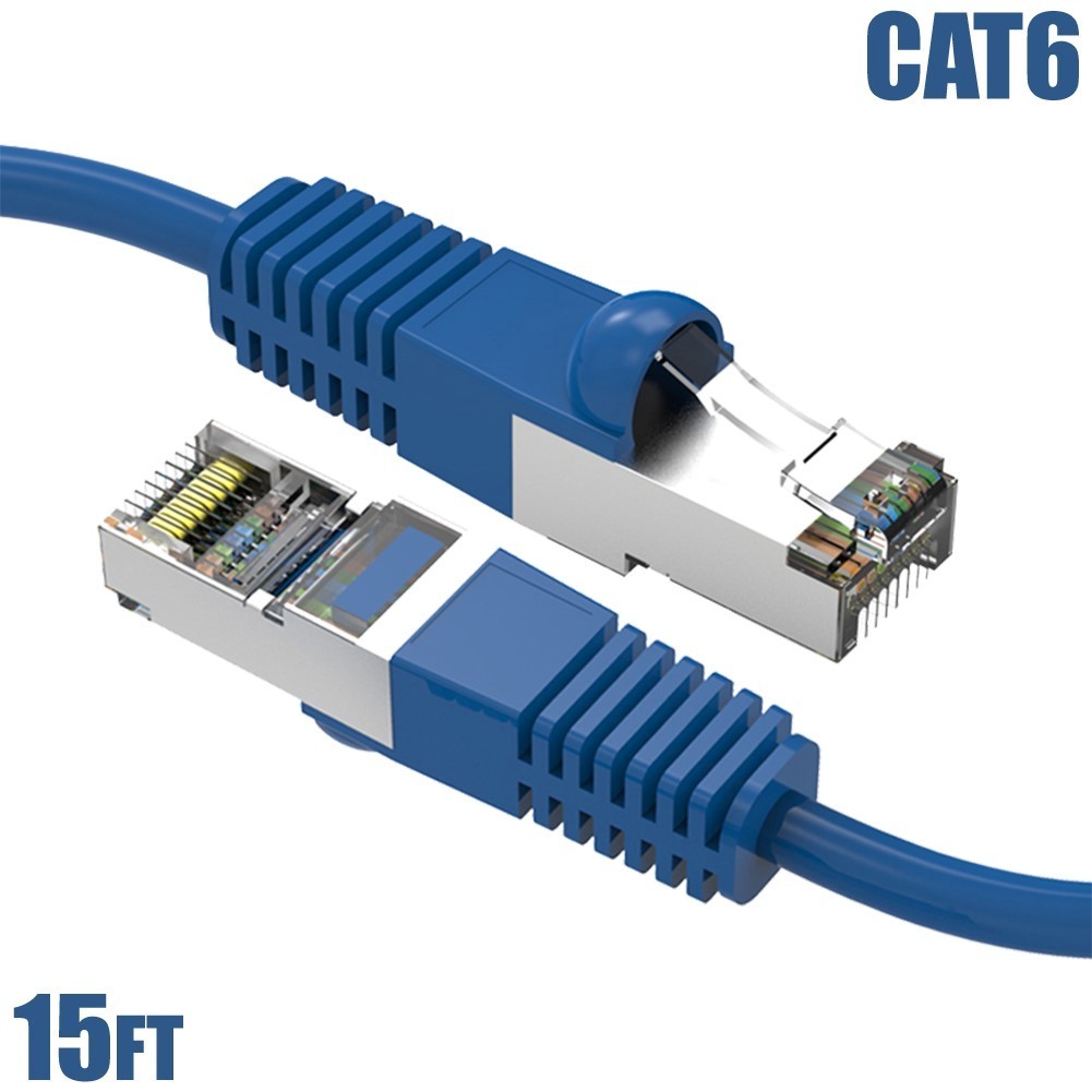 15FT Cat6 RJ45 LAN Network Ethernet Router SSTP Shielded Patch Cable 26AWG Blue