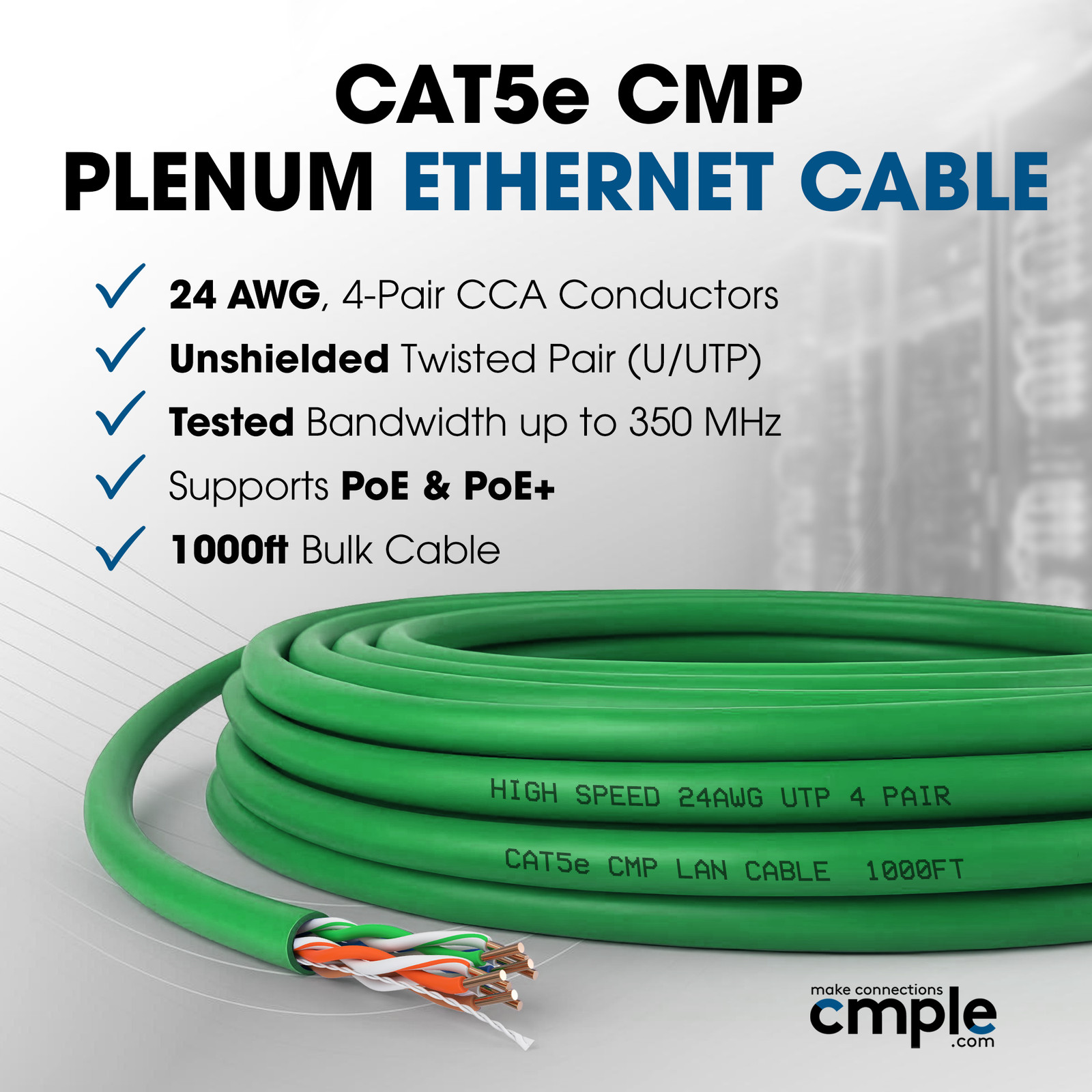 Cat5e Plenum Cat6 Riser Cable 1000ft Bulk Cat 5e Cat 6 Ethernet Cable (CMP CMR)