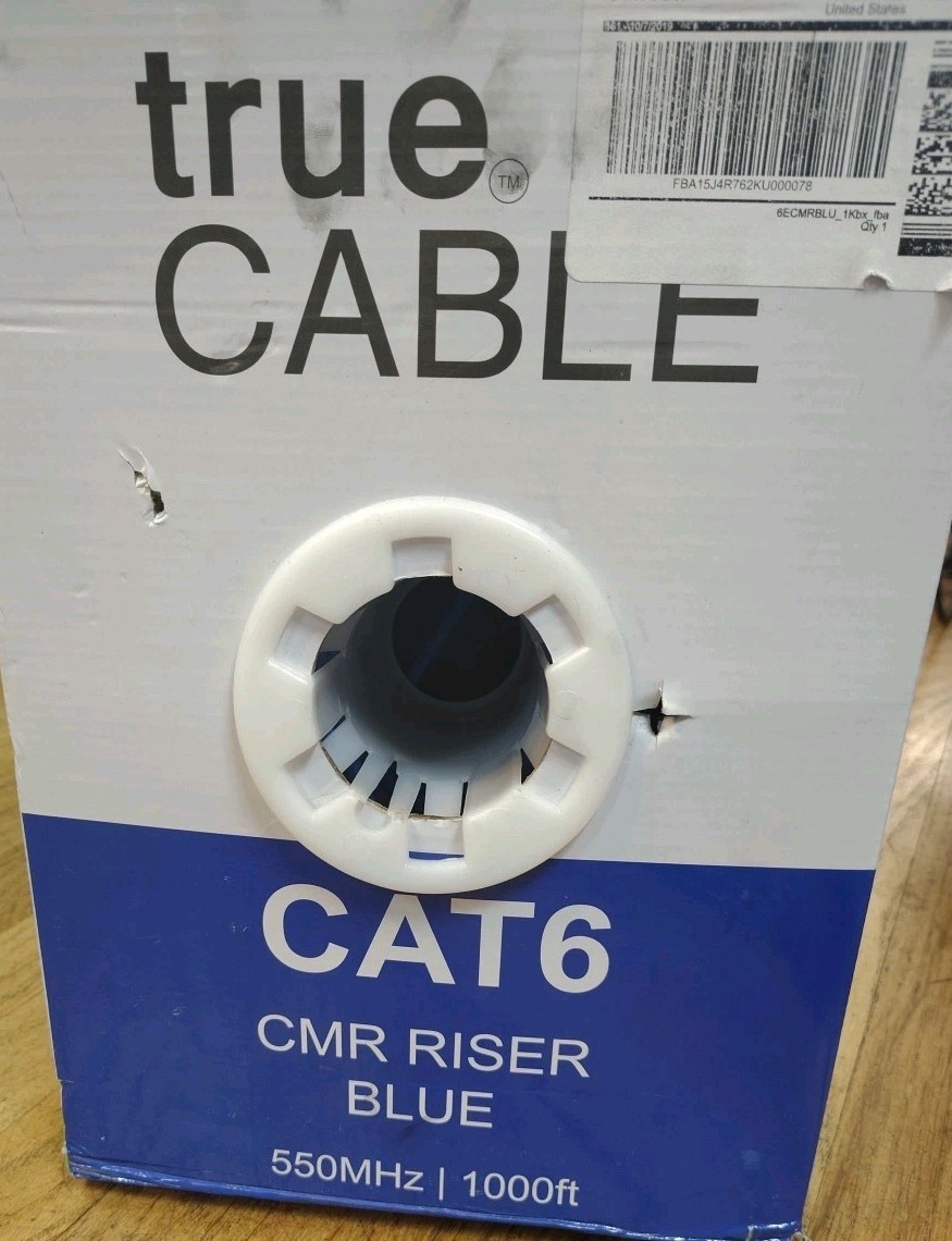 TRUE CABLE Cat6 Riser (CMR), 1000ft, Blue, 23AWG 4 Pair Solid Bare Copper, 550MH