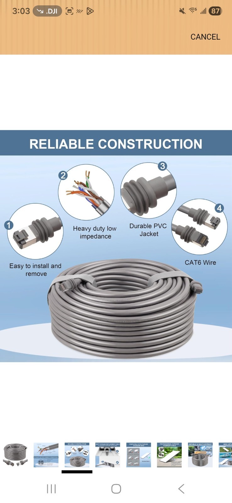 Fit for Starlink Cat6 Ethernet Cable 100 Feet V3, Compatible with 100FT