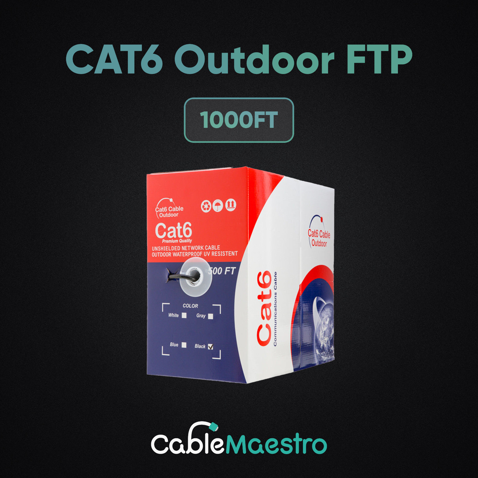 Outdoor Cat6 Cat5e 500FT 1000FT Bulk Ethernet Cable Wire Black UTP FTP LOT
